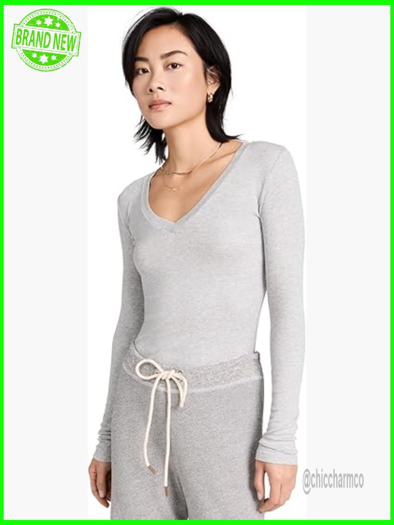 Ribbed V-Neck Long Sleeve Tee Relaxed Fit Modal Spandex